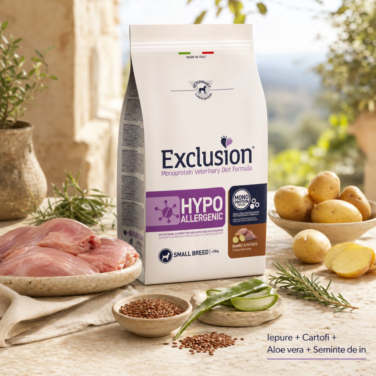 EXCLUSION Monoprotein VD Hyppoallergenic Small, XS-S, Iepure și Cartofi, dietă veterinară, hrană uscată fără cereale câini, alergii, 2kg - imagine 7